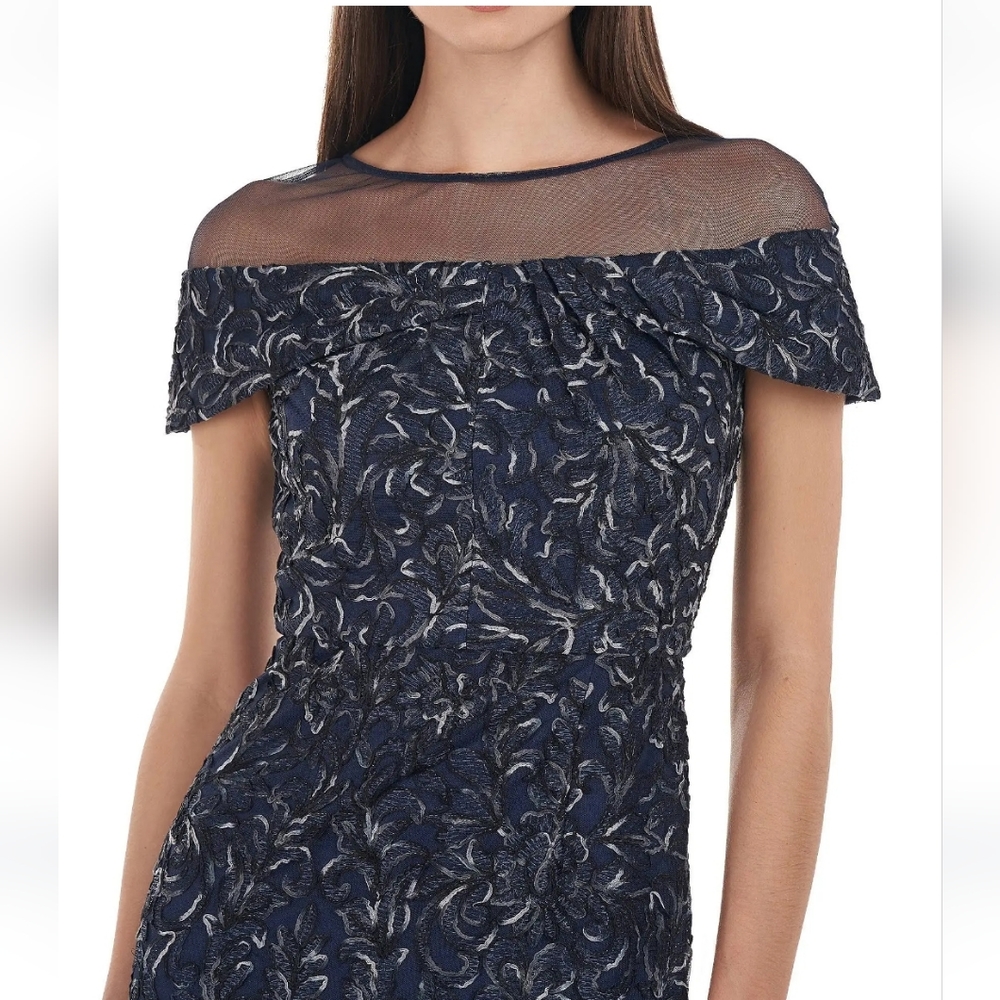 JS Collections Illusion Mesh Off-the-Shoulder Short Sleeve Gown - Picture 4 of 9